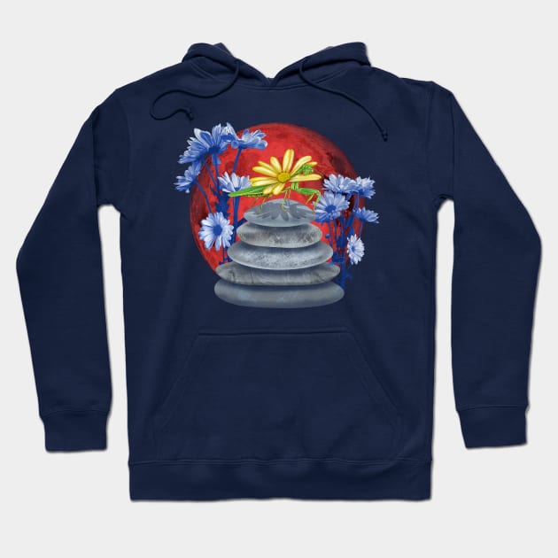 Blood Moon Flower Mantis Zen Garden Hoodie by Beauty Bug Hub